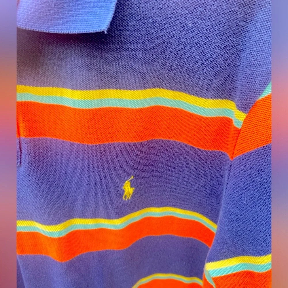 Polo Ralph Lauren Vintage 90s Orange Navy Polo Shirt Striped size XL Gameday